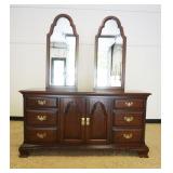 1210	PENNSYLVANIA HOUSE SOLID BLACK CHERRY LOW CHEST W/ATTACHED DOUBLE MIRRORS, APPROXIMATELY 67 IN 