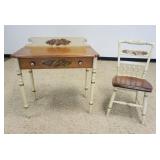 1217	CONTEMPORARY HITCHCOCK WRITING TABLE, ONE DRAWER, STENCILED & PAINT DECORATED W/SIDE CHAIR, WEA