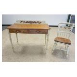 1218	CONTEMPORARY HITCHCOCK WRITING TABLE, ONE DRAWER, STENCILED & PAINT DECORATED W/SIDE CHAIR, WEA