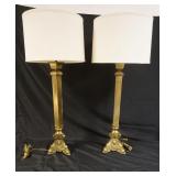 1261	PAIR OF RELIGIOUS BRASS PRICKET STICK TABLE LAMPS, APPROXIMATELY 41 IN HIGH