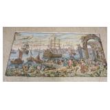 1273	CONTEMPORARY TAPESTRY OF CONTINENTAL SEAPORT W/MERCHANTS, APPROXIMATELY 6 FT 2 IN X 3 FT 2 IN