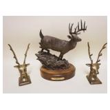1279	BRASS STAG BOOKENDS & COMPOSITE STATUE, LARGEST PIECE APPROXIMATELY 13 IN HIGH