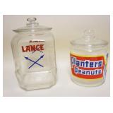 1280	PLANTERS PEANUT & LANCE GLASS STORE COUNTER JARS, TALLEST APPROXIMATELY 13 IN HIGH