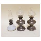 1008	LOT OF 3 MINIATURE KEROSENE LAMPS, TALLEST APPROXIMATELY 7 1/4 IN HIGH