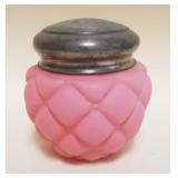 1009	VICTORIAN QUILTED PINK SATIN GLASS BISCUIT JAR, APPROXIMATELY 6 1/2 IN HIGH