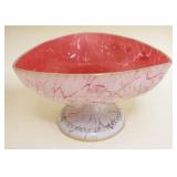1015	CRANBERRY CASED GLASS COMPOTE W/GILT FLORAL DECORATIONS, APPROXIMATELY 8 IN X 8 1/4 IN X 5 1/4 