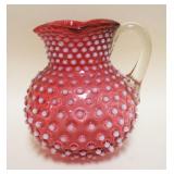 1016	VICTORIAN CRANBERRY HOBNAIL PITCHER, APPROXIMATELY 8 IN HIGH