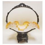 1018	VICTORIAN AMBER HOBNAIL CASED GLASS BRIDES BASKET IN SILVERPLATE FRAME, APPROXIMATELY 18 IN HIG