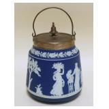 1020	WEDGWOOD JASPER BISCUIT JAR, APPROXIMATELY 8 IN HIGH