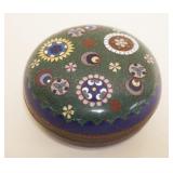1022	ANTIQUE CLOISONNE ROUND COVERED JAR, APPROXIMATELY 1 3/4 IN HIGH