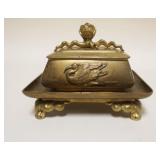 1025	VICTORIAN BRONZE HINGED MATCH BOX W/STRIKER, APPROXIMATELY 4 IN X 4 1/2 IN X 4 IN HIGH