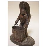 1026	ANTIQUE ZINC ALLOY FIGURAL MATCH HOLDER, FIGURE OF INDIAN W/BASKETS, APPROXIMATELY 7 1/2 IN HIG