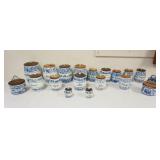 1047	ASSORTED LOT OF BLUE & WHITE POTTERY CANISTERS & SALT BOXES, LARGEST PIECE APPROXIMATELY 11 1/2