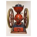 1049	ANTIQUE ENTERPRISE DOUBLE WHEEL COFFEE GRINDER, APPROXIMATELY 17 1/2 IN HIGH