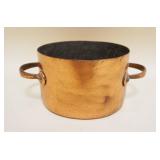1053	ANTIQUE COPPER DOUBLE HANDLED POT W/DOVETAILED BOTTOM, APPROXIMATELY 12 IN X 5 1/4 IN HIGH