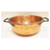 1056	LARGE COPPER DOUBLE HANDLED CANDY BOWL W/DOVETAILED BOTTOM, APPROXIMATELY 16 IN X 5 1/2 IN HIGH