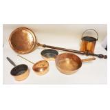 1059	LOT OF ASSORTED COPPER INCLUDING ANTIQUE BED WARMER, PANS & TRAY
