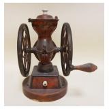 1063	SMALL ANTIQUE ENTERPRISE DOUBLE WHEEL COFFEE GRINDER, APPROXIMATELY 14 IN HIGH