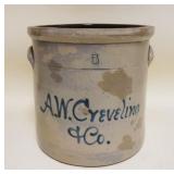 1066	AW CREVELING & CO STONEWARE CROCK, 5 GAL, BLUE SCRIPT, APPROXIMATELY 12 1/4 IN HIGH