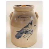1067	FORT EDWARD STONEWARE CO STONEWARE CROCK, 3 GAL, BLUE BIRD DECORATED, FORT EDWARD NY, APPROXIMA