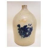 1078	STONEWARE BLUE DECORATED JUG, 2 GAL, APPROXIMATELY 14 1/4 IN HIGH, HANDLE REPAIRED