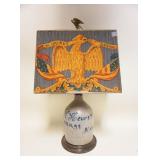 1081	BLUE SCRIPT STONEWARE JUG CONVERTED TO TABLE LAMP