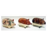 1085	GROUP OF 3 YELLOWARE PIG BANKS W/BROWN & MULTICOLOR GLAZE, APPROXIMATELY 7 IN X 5 IN HIGH