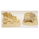 1087	2 YELLOWARE FIGURAL PIPE, TOBACCO & MATCH HOLDERS, ONE W/HUNTER SLEEPING W/RABBIT OVERLOOKING &