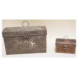 1096	2 ANTIQUE TIN HINGED DOME TOP BOXES W/HASPS, LARGEST APPROXIMATELY 9 IN X 5 IN X 5 1/2 IN HIGH