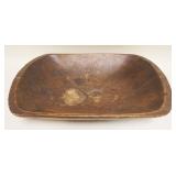 1100	ANTIQUE WOOD TRENCHER BOWL, AGE CRACKS, APPROXIMATELY 21 IN X 14 IN X 5 IN