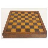 1110	ANTIQUE WOOD CHECKER & GAME BOARD W/HIDDEN DRAWER, APPROXIMATELY 13 1/4 IN X 2 IN HIGH