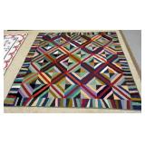 1114	ANTIQUE HAND SEWN QUILT, APPROXIMATELY 6 FT 4 IN X 6 FT 5 IN