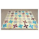 1122	ANTIQUE HAND SEWN QUILT, APPROXIMATELY 7 FT X 5FT 9 IN, HAS WEAR & STAINING