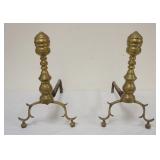 1125	ANTIQUE BRASS PAW FOOT ANDIRONS, APPROXIMATELY 17 IN HIGH