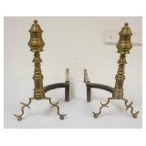 1126	ANTIQUE BRASS PAW FOOT ANDIRONS, APPROXIMATELY 17 1/2 IN HIGH