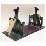 1132	FOLK ART DOG CHASING CAT ON FENCE POST BOOKENDS, APPROXIMATELY 6 IN X 15 IN X 9 IN HIGH