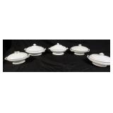 1140	GROUP OF 5 IRONSTONE COVERED TUREENS INCLUDING WILLETS, T&R POOTE, WEDGWOOD, BRIDGEWOOD & CLARK
