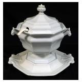1146	LARGE IRONSTONE COVERED TUREEN W/UNDERPLATE, APPROXIMATELY 18 1/2 IN HIGH