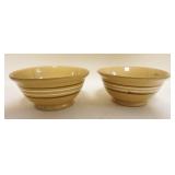 1156	2 YELLOWARE BOWLS W/BROWN & CREAM BANDS, APPROXIMATELY 9 1/4 IN X 4 IN