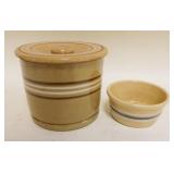 1158	YELLOWARE COVERED JAR & SMALL BOWL, JAR APPROXIMATELY 6 IN X 5 IN HIGH