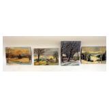 1170	4 SMALL OIL PAINTINGS ON BOARD, LANDSCAPES & FARM SCENES, ARTIST SIGNED S.A. MOSS, APPROXIMATEL