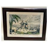 1184	FRAMED N CURRIER PRINT *GENERAL TAYLOR AT THE BATTLE OF RESACA DE LA PALMA* APPROXIMATELY 14 IN