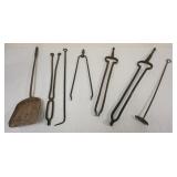 1191	LOT OF ASSORTED ANTIQUE FIREPLACE TOOLS