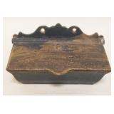 1195	ANTIQUE CAST IRON MATCH SAFE *SELF CLOSING* PAT 1864, APPROXIMATELY 6 IN X 3 IN X 3 IN
