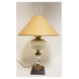 1200	ANTIQUE KEROSENE LAMP W/HAND PAINTED BASE, BURNER ELECTRIFIED, APPROXIMATELY 23 IN HIGH