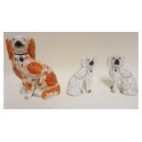 1206	3 STAFFORDSHIRE DOGS, ONE PAIR, LARGEST APPROXIMATELY 10 IN HIGH