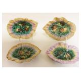 1217	MAJOLICA 2 PAIRS OF LEAF PLATES, LARGEST APPROXIMATELY 9 IN X 7 1/2 IN X 1 IN HIGH