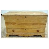 1234A	ANTIQUE GRAIN PANTED 6 BOARD BLANKET CHEST WITH DOVETAILED GLOVE BOX AND BEVELED FRONT DRAWER 