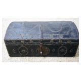 1236	ANTIQUE DOME TOP TRUNK LEATHER COVERED W/TACK DESIGNS, APPROXIMATELY 17 IN X 33 IN X 14 IN HIGH