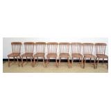 1237	SET OF 8 SALMON PAINT COUNTRY PLANK BOTTOM CHAIRS W/STENCILED BACKS